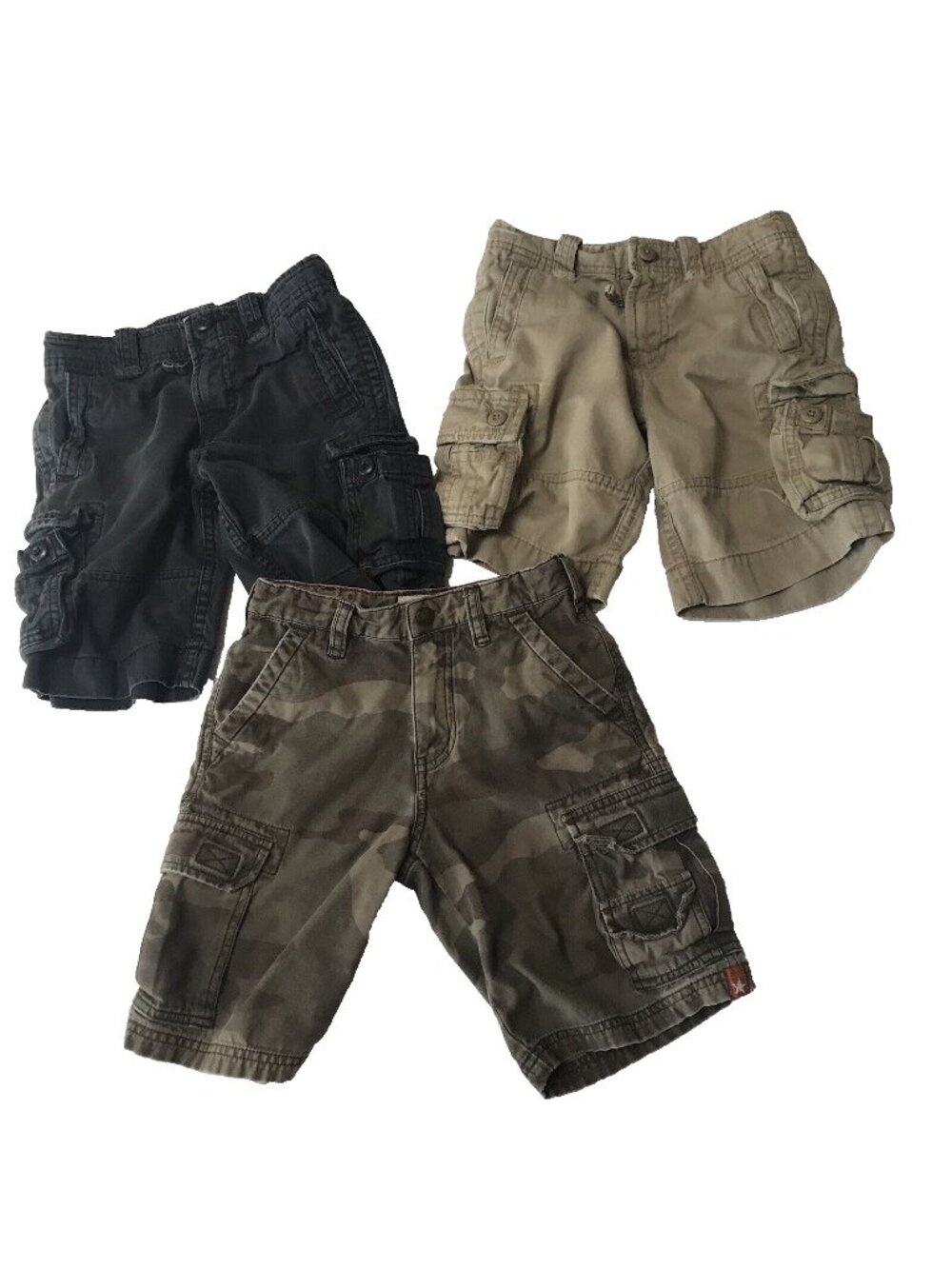 Y2K Cargo Shorts Lot Boys 6 Camo Khaki Gray Skater Mossimo Distressed Grunge